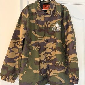 DIXXON Olive & Brown Camo Windbreaker Jacket with White Logo